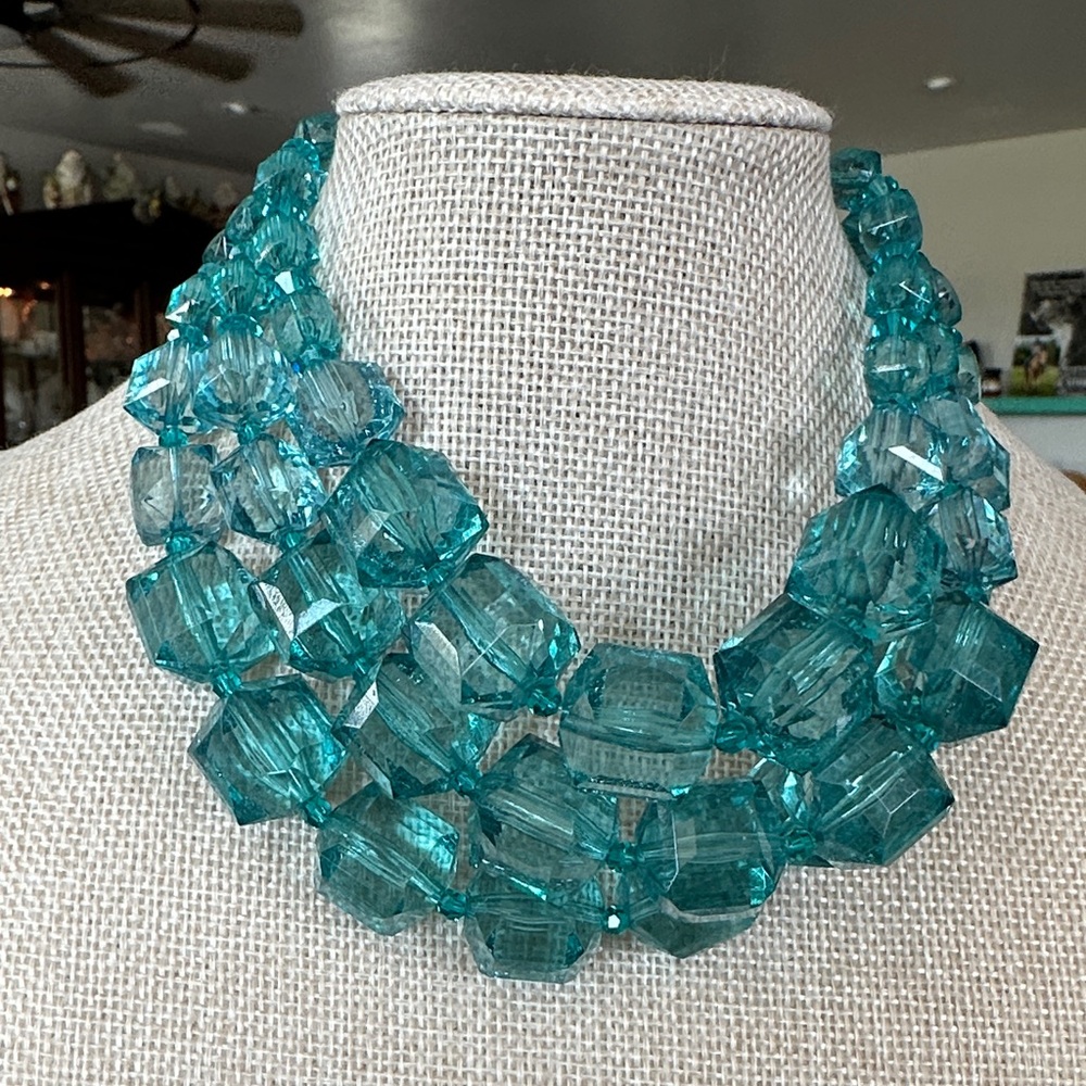 Tarina Tarantino Acrylic Triple Strand Turquoise And Blue Statement Necklace - Picture 2 of 16